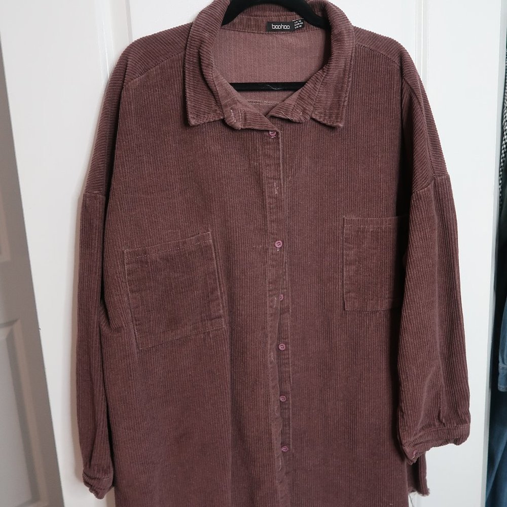 BOOHOO Oversized Corduroy Button Up Shirt